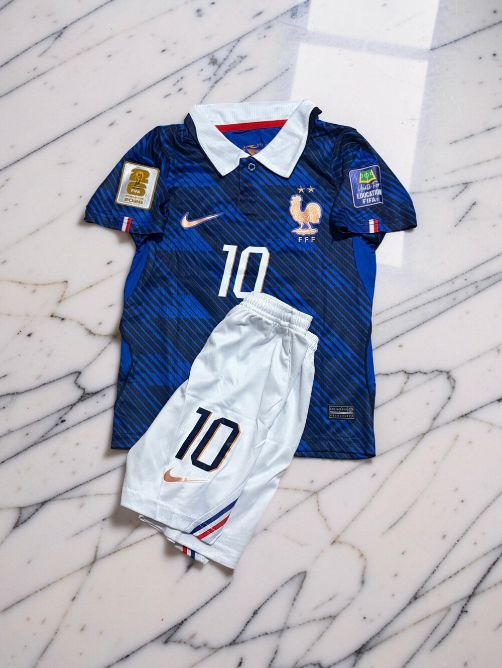 Mbappe France 2026 World Cup Kids Home Kit #10 Jersey & Shorts - Picture 2 of 2